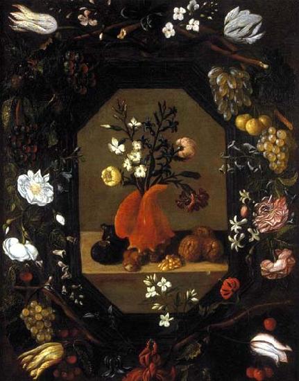 Juan de  Espinosa Still-Life with Flowers with a Garland of Fruit oil painting picture